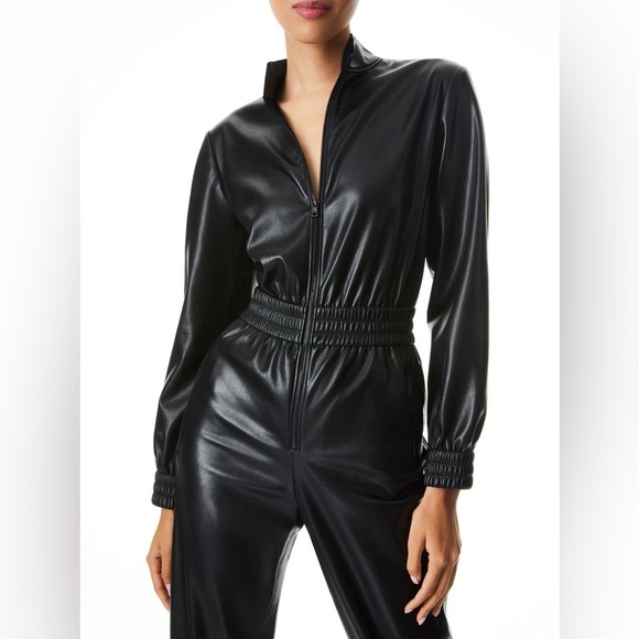 Alice + Olivia | NWOT Black Levi Vegan Leather Jumpsuit - Size US 2 - Picture 3 of 11